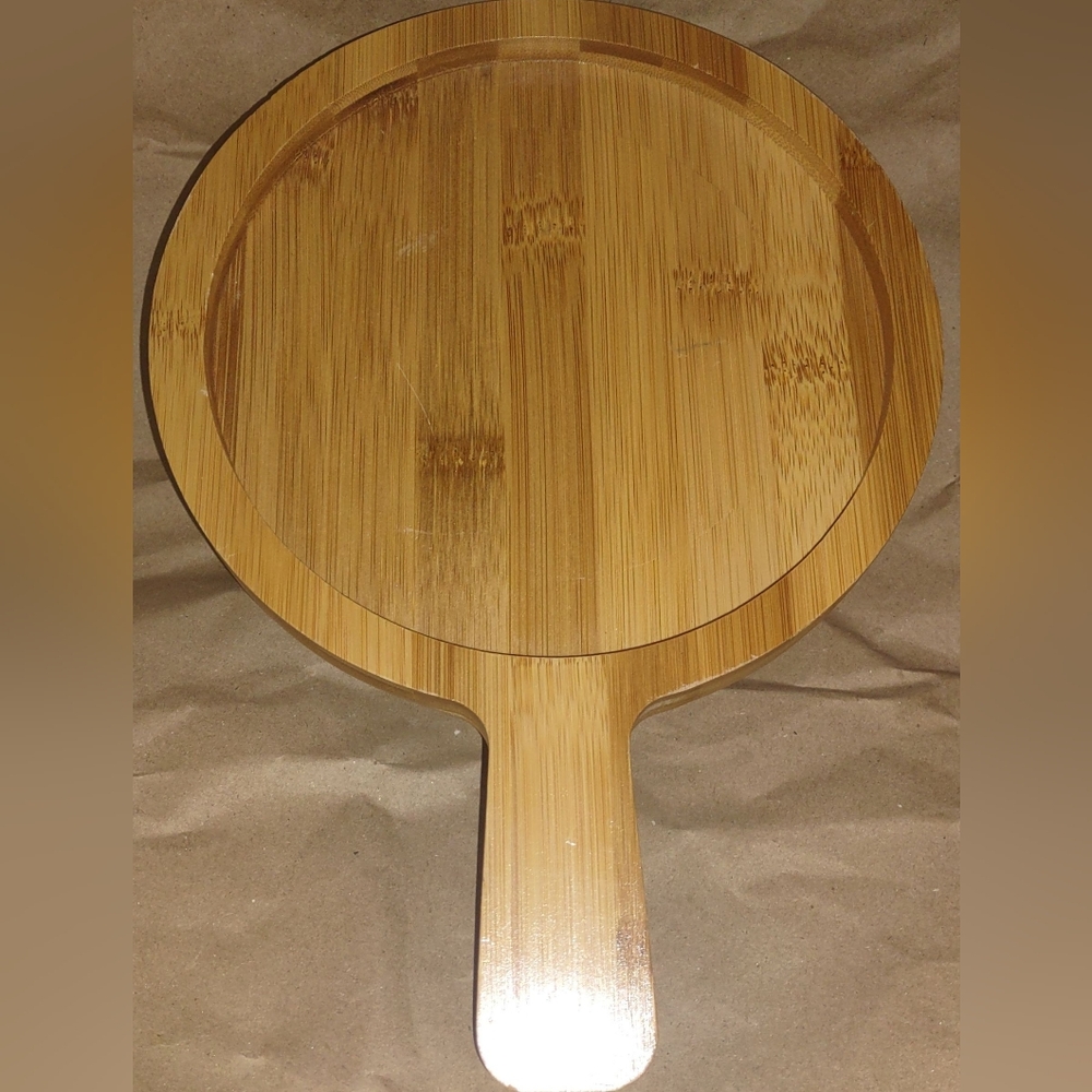Hardwood 8" Round Serve/Cutting Tray w/ Handle